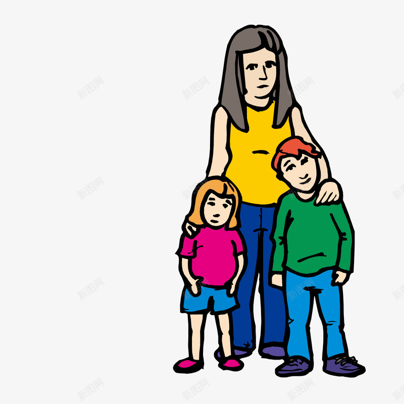 领着儿子和女儿的母亲矢量图ai免抠素材_新图网 https://ixintu.com 儿子 女儿 母亲 矢量图