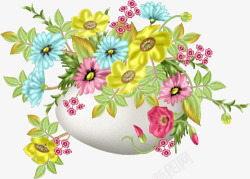 手绘花盆里的彩色花朵素材
