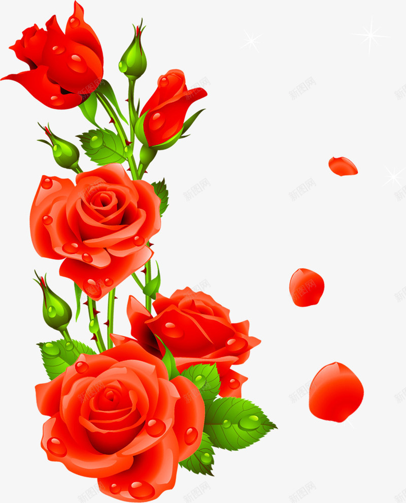 手绘红色婚礼花朵玫瑰png免抠素材_新图网 https://ixintu.com 婚礼 玫瑰 红色 花朵