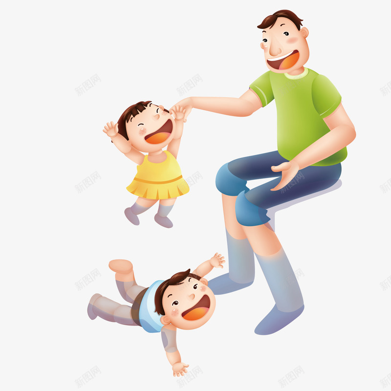 带小孩的父亲png免抠素材_新图网 https://ixintu.com 小孩 父亲 玩耍 趴着
