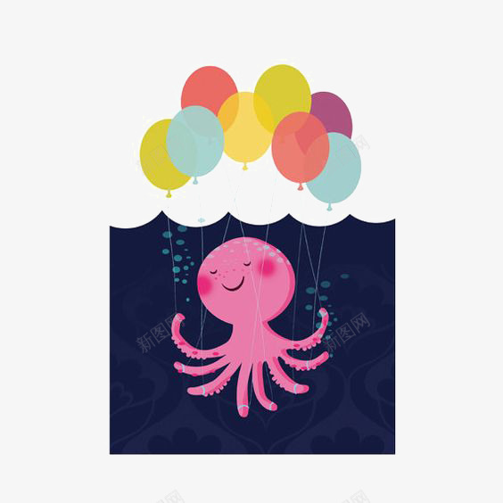 可爱章鱼png免抠素材_新图网 https://ixintu.com 儿童插画 手绘章鱼 气球 海洋 粉色章鱼