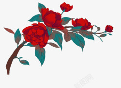 彩绘红色玫瑰花装饰素材