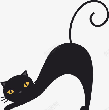 伸懒腰的黑猫矢量图图标图标