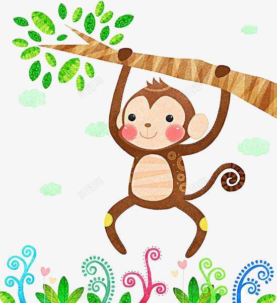 树枝上的猴子png免抠素材_新图网 https://ixintu.com PNG图形 PNG装饰 动物 卡通 树枝 猴子 装饰