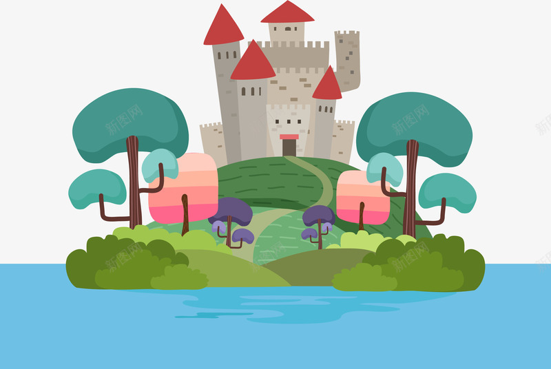小岛上的城堡png免抠素材_新图网 https://ixintu.com 公主城堡 古堡 海上小岛 矢量素材 童话城堡