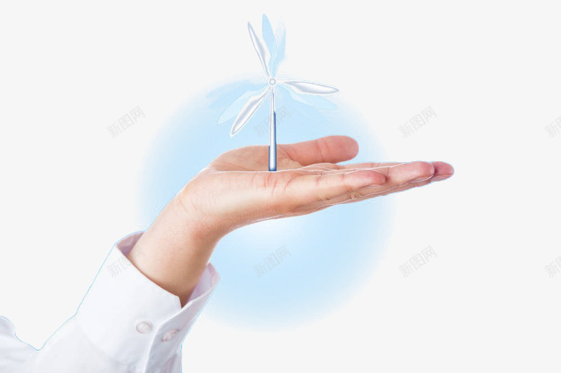 手心里转动的风车png免抠素材_新图网 https://ixintu.com 发电 手 涡轮机 蓝色 转动 风电 风能源 风车