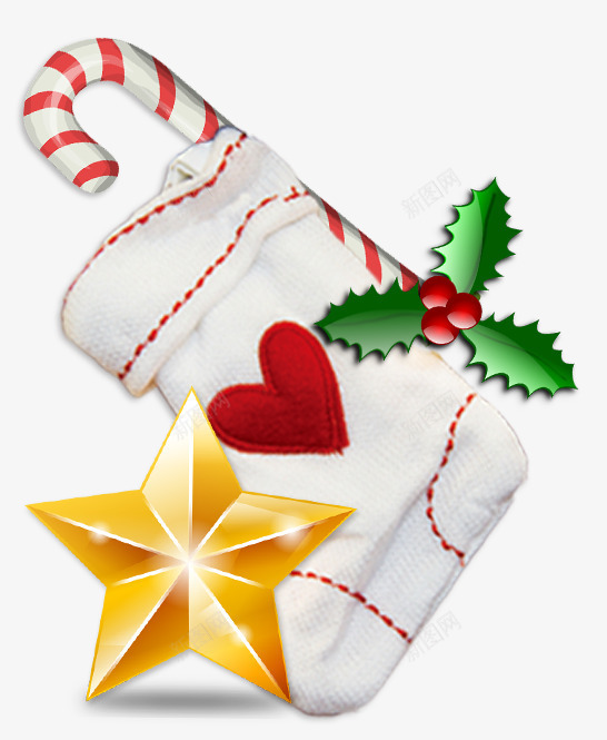 圣诞装饰袜子拐杖png免抠素材_新图网 https://ixintu.com 五角星 圣诞节 圣诞装饰 拐杖 装饰图案 长筒袜