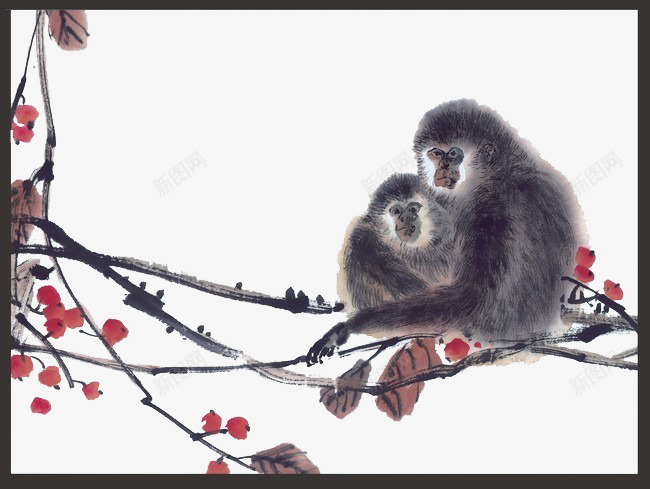 猴子水墨画画作png免抠素材_新图网 https://ixintu.com 可爱猴子 水墨画 猴子 画作