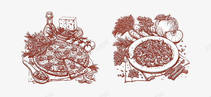 单色手绘食物图案png免抠素材_新图网 https://ixintu.com 单色手绘 披萨 美食 食物图案