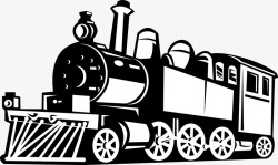 黑白插图蒸汽式老式火车素材
