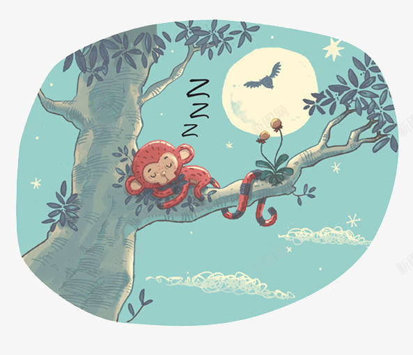 彩色熟睡的猴子插画png免抠素材_新图网 https://ixintu.com 儿童书籍 创意 动物 彩色 插画 熟睡的猴子 设计