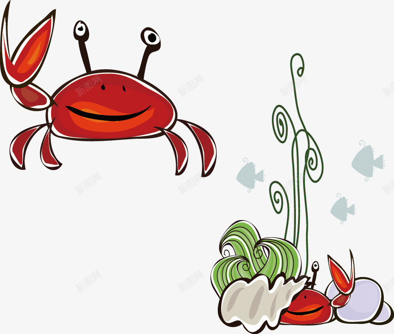 两只螃蟹png免抠素材_新图网 https://ixintu.com 卡通 可爱 手绘 螃蟹