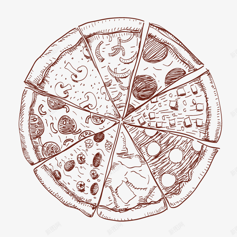 手绘切开的披萨png免抠素材_新图网 https://ixintu.com 手绘切开的披萨