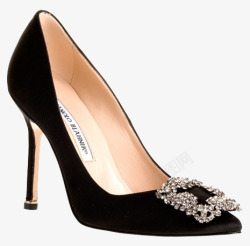 黑色镶钻马诺洛品牌亮面女鞋素材