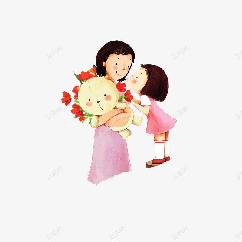 母亲节献花png免抠素材_新图网 https://ixintu.com 母与女 母女卡通母亲节