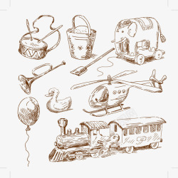 手绘火车和玩具素材