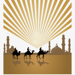 手绘沙漠骆驼宗教背景素材