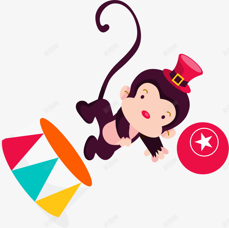 愚人节马戏团的小猴子png免抠素材_新图网 https://ixintu.com 动物设计 卡通 彩色 愚人节快乐 水彩 猴子 节日 马戏团