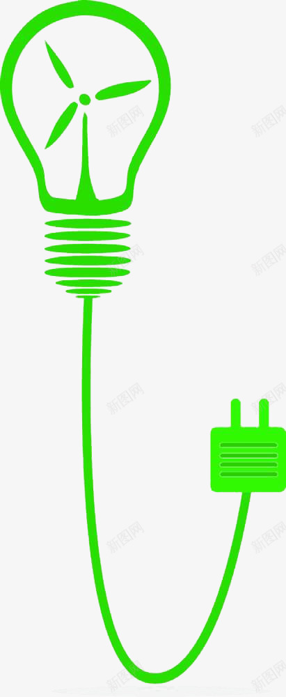 绿色风能电灯png免抠素材_新图网 https://ixintu.com 发电 扁平 手绘 涡轮机 电灯 绿色 风电 风能源 风车