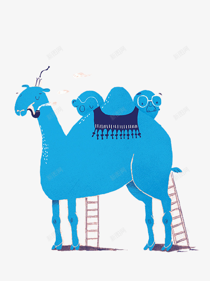 卡通蓝色骆驼png免抠素材_新图网 https://ixintu.com 坐骑 梯子 沙漠 骆驼