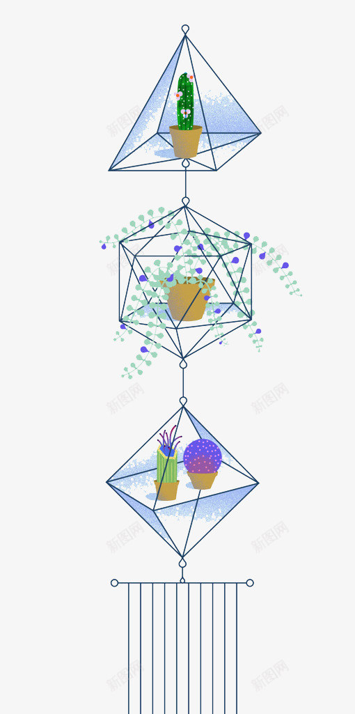 创意绿植png免抠素材_新图网 https://ixintu.com 仙人掌 多面体 绿植 花盆