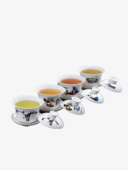 青花瓷系列四个茶杯高清图片