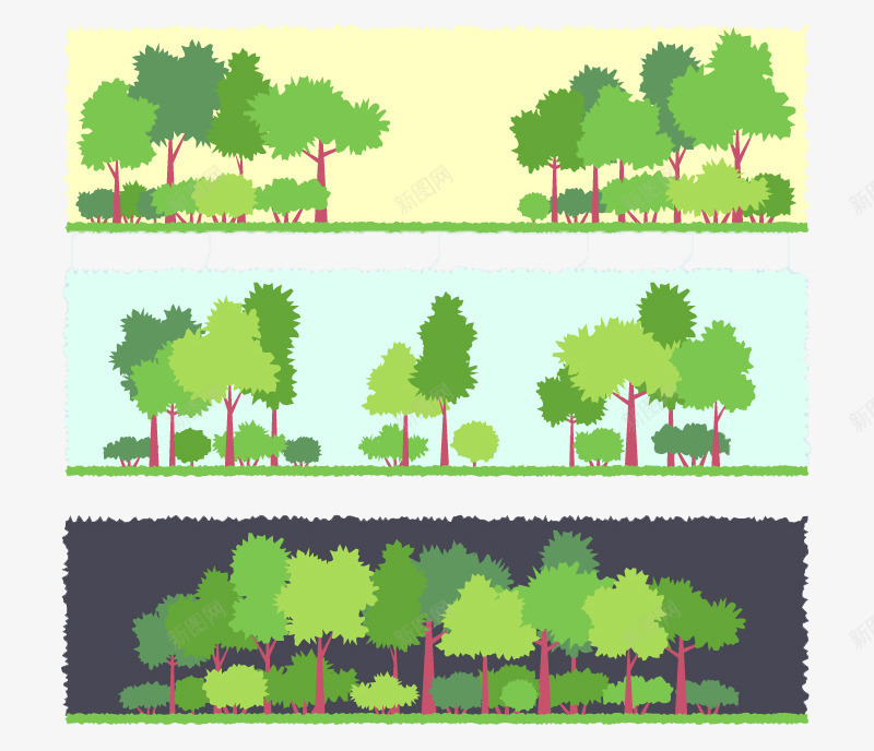 3款绿色树木卡片png免抠素材_新图网 https://ixintu.com 树木 生态 绿色 绿色树木 风景