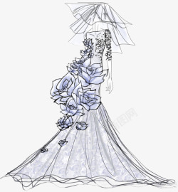 华丽新娘朵朵玫瑰华丽婚纱手稿高清图片