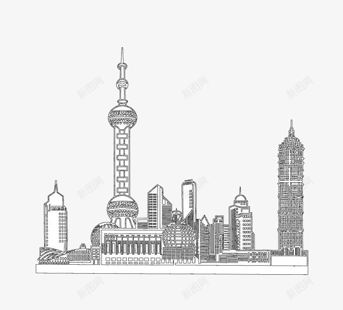 城市png免抠素材_新图网 https://ixintu.com 城市 建筑 高楼 黑白