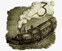 复古手绘冒烟的火车素材