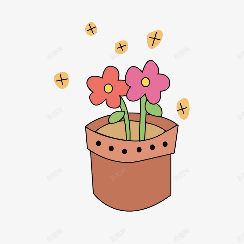 卡通花矢量图ai免抠素材_新图网 https://ixintu.com 卡通画 矢量花 花盆 矢量图