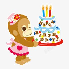 卡通图猴子猴子和蛋糕素材