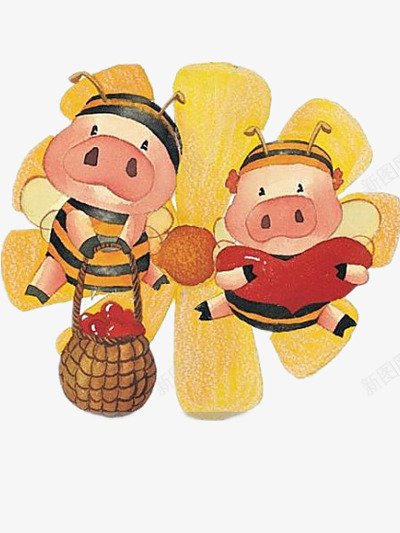 可爱的猪头蜜蜂png免抠素材_新图网 https://ixintu.com 动物 爱心 花朵 黄色