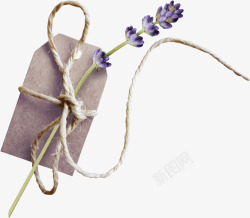 手绘紫色花朵吊牌素材