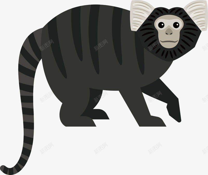黑色猴子png免抠素材_新图网 https://ixintu.com 动物 卡通 哺乳 手绘 猴子 长尾巴 黑色
