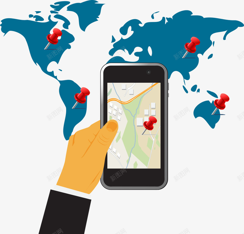 地图和智能手机png免抠素材_新图网 https://ixintu.com 卡通地图 地图 手势 手机 智能手机