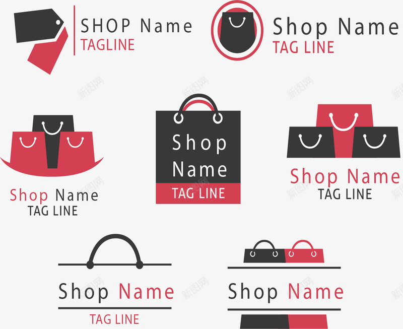 红黑配色商场购物标志png免抠素材_新图网 https://ixintu.com 商场标志 标志设计 红色 购物袋标志 黑色