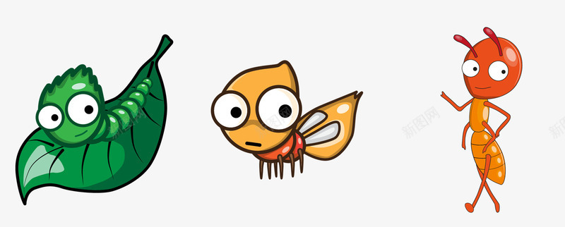 卡通彩色动物png免抠素材_新图网 https://ixintu.com 保护自然 动物 卡通 彩色 插画 毛毛虫 蜜蜂 蝗虫