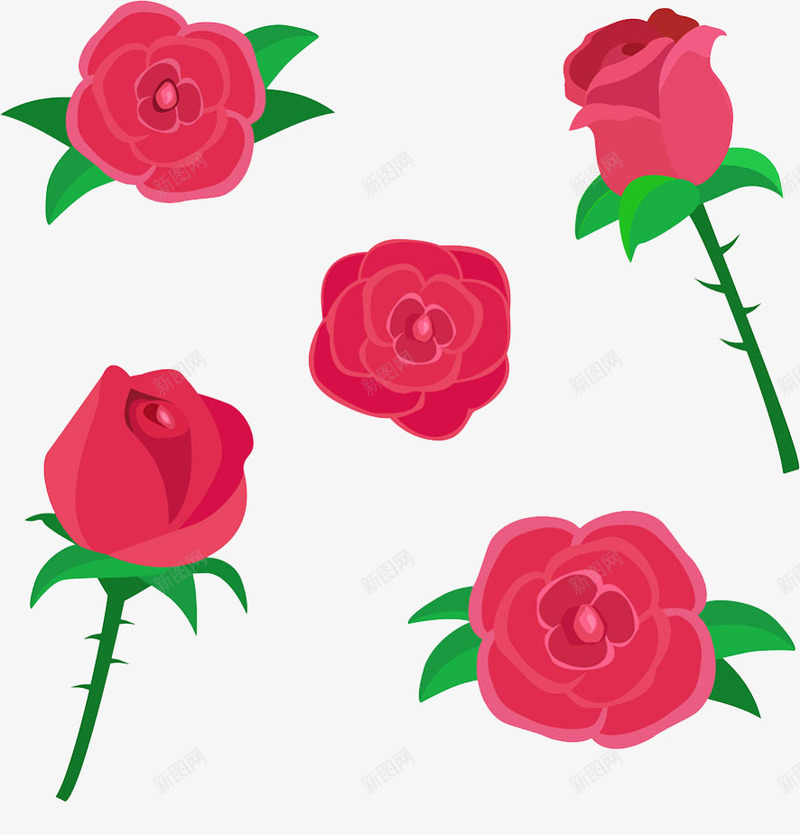 红色玫瑰花png免抠素材_新图网 https://ixintu.com 卡通 手绘 玫瑰花 红色 鲜花
