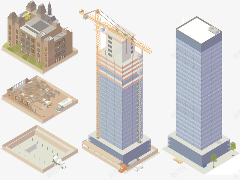 建筑工地图案png免抠素材_新图网 https://ixintu.com 吊臂机 建筑工地 盖楼 盖楼房 高楼大厦