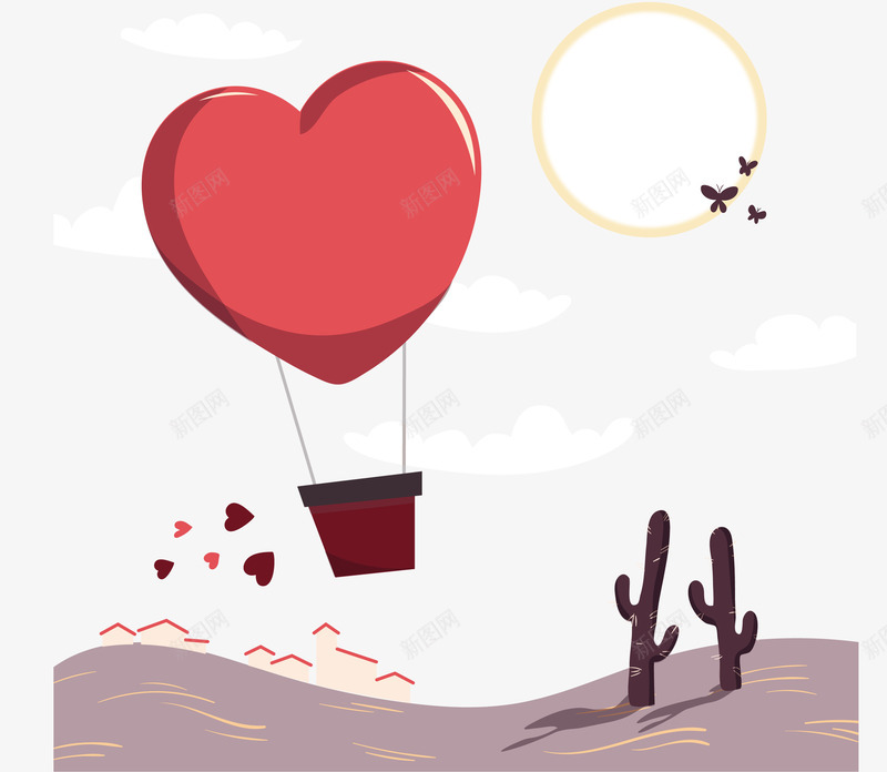 沙漠中的爱心热气球矢量图ai免抠素材_新图网 https://ixintu.com 情人节 沙漠 热气球 爱心热气球 矢量png 红色热气球 矢量图