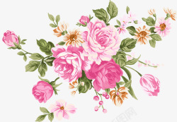 手绘唯美粉色花朵绽放素材