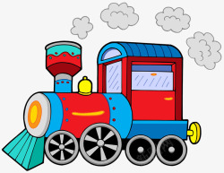 卡通插图行驶中的蒸汽火车素材