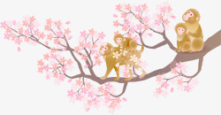 倒挂在树上的猴子桃花树上的猴子矢量图高清图片