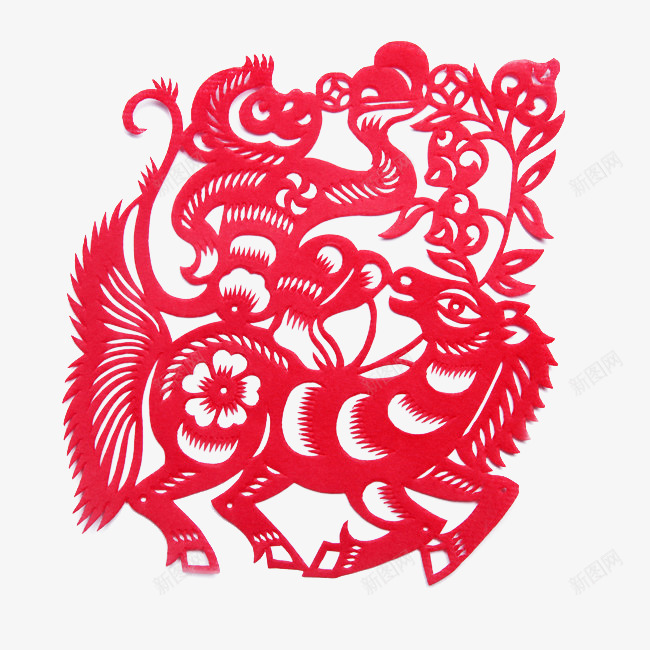 剪纸png免抠素材_新图网 https://ixintu.com 中国风 剪纸 猴子 窗花 红色 马