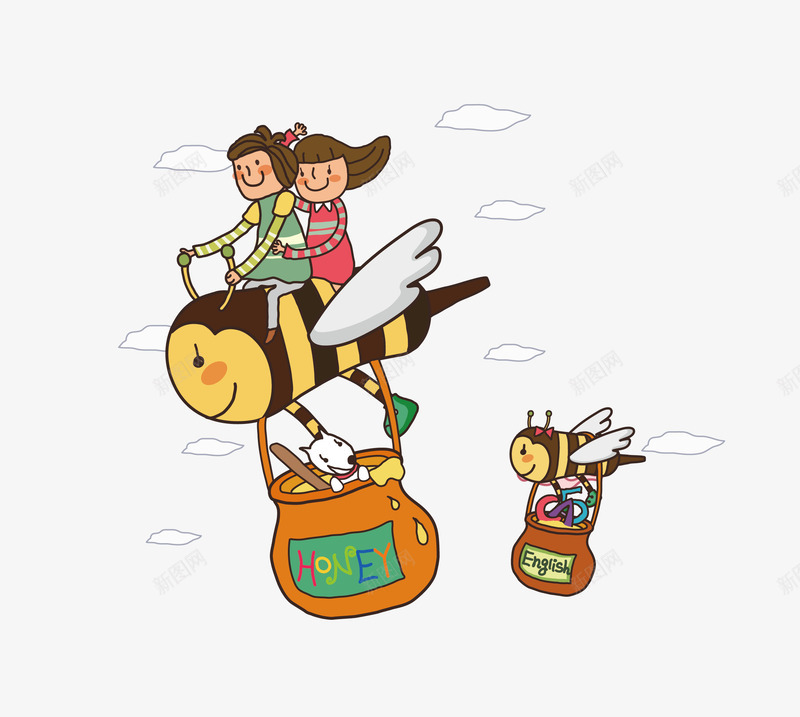 蜜蜂热气球png免抠素材_新图网 https://ixintu.com 卡通人物 卡通人物素材 热气球 矢量素材 蜜蜂