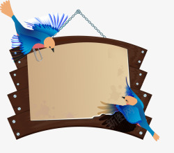 卡通蓝色小鸟装饰公告栏矢量图素材