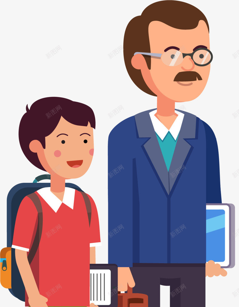 父亲节可爱的父子png免抠素材_新图网 https://ixintu.com 上学 可爱的父子 抱着书本 父亲节 父爱 背着书包