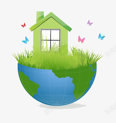 绿色生态环境上的房屋png免抠素材_新图网 https://ixintu.com 房屋 环保 生态 绿色