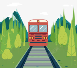 绿色的植物和红色的火车矢量图素材